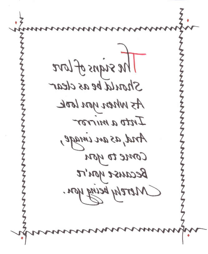 Mirror poem sent to mum circa 1998