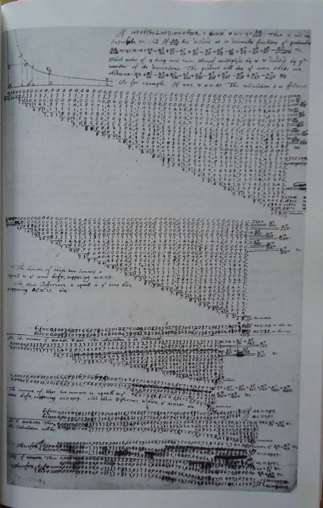 Longhand calculation by Isaac Newton, c 1665